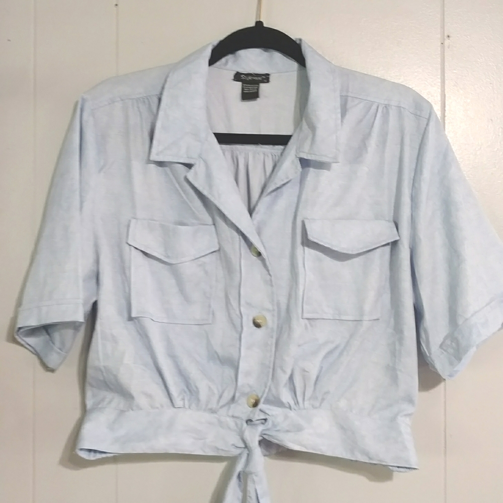 Style House Tie Front Button Down Top